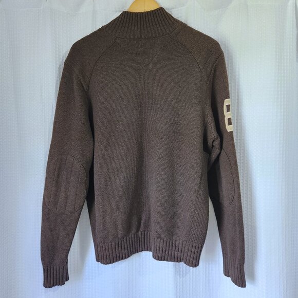 Tommy Hilfiger Sweater Size Medium Knit Brown 1/4 Zip Pullover Patched Elbows - Picture 8 of 10